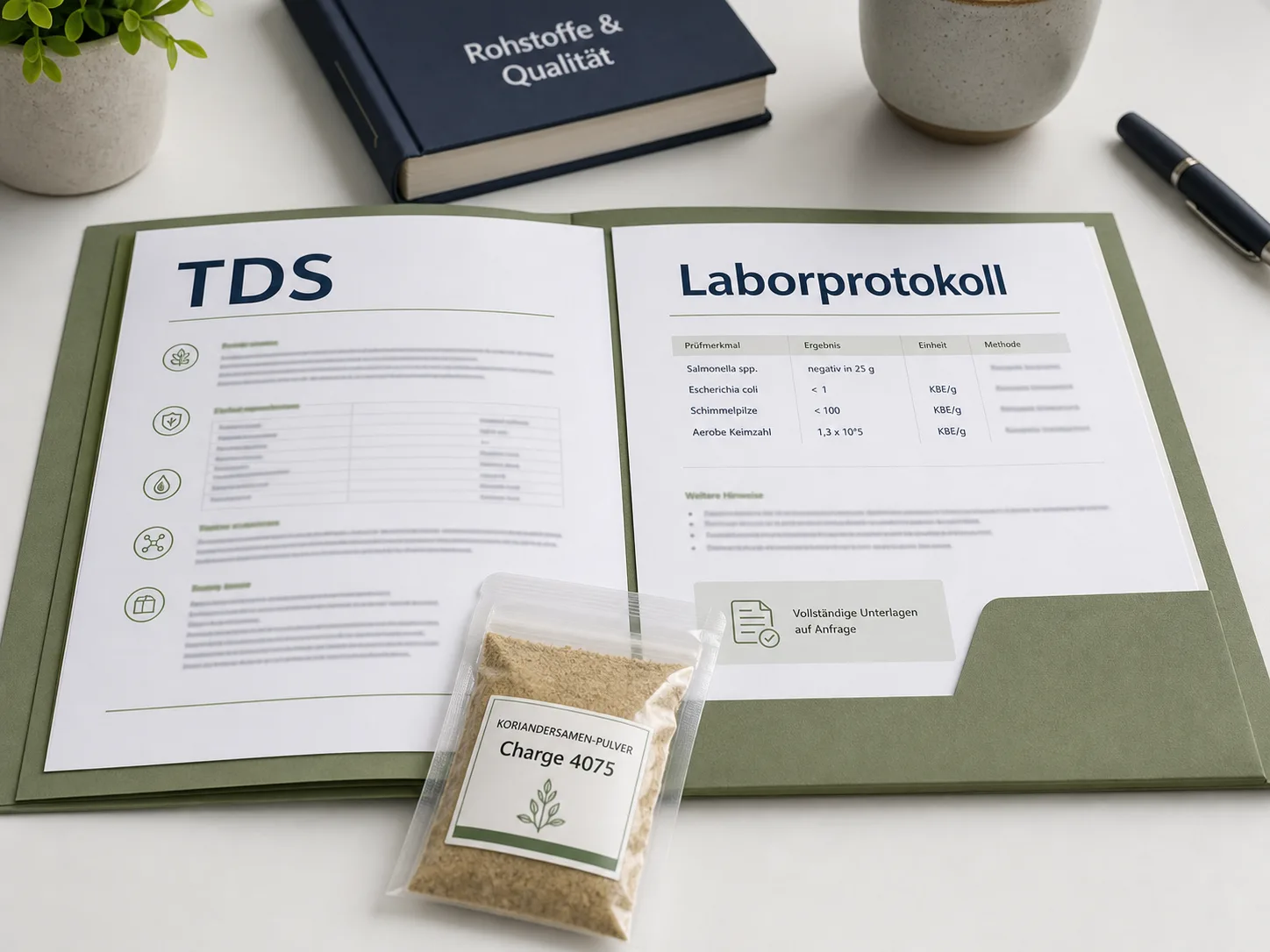 Beispielhaftes TDS- und Laborprotokoll-Mockup